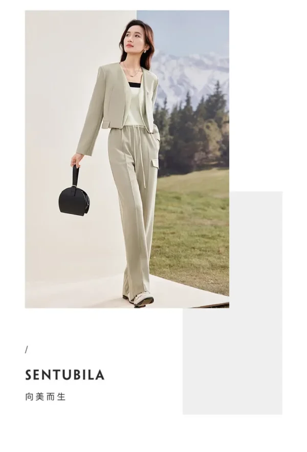 SENTUBILA Women's Pants Suits 2025 Spring Autumn Patchwork V Neck Blazer Straight Full-length Pants 2 Piece Sets 133Z52416 - Image 20