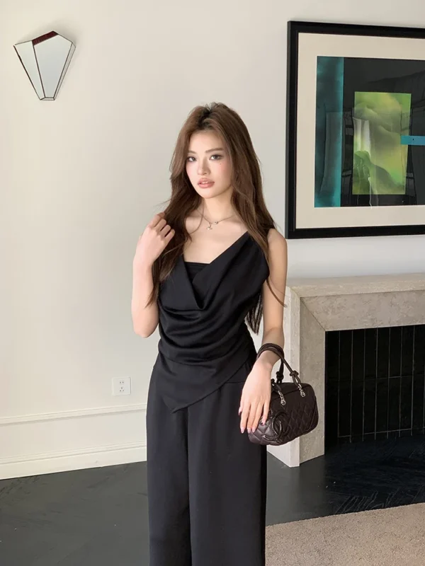 H Han Queen New Chic Summer 2-Piece Suit Women Elegant Sleeveless Top+Simple Pants Korean Casual Set Simple Office Pants Suit - Image 9