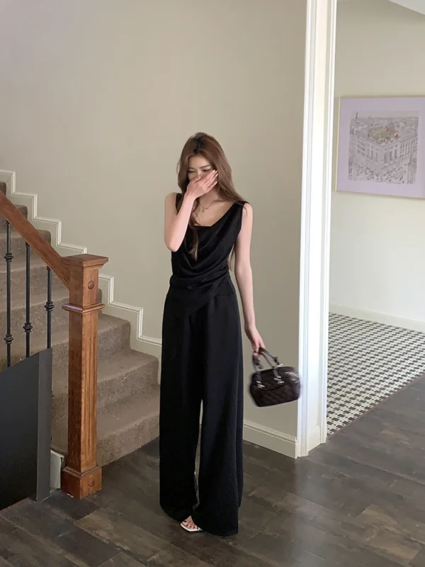 H Han Queen New Chic Summer 2-Piece Suit Women Elegant Sleeveless Top+Simple Pants Korean Casual Set Simple Office Pants Suit - Image 15