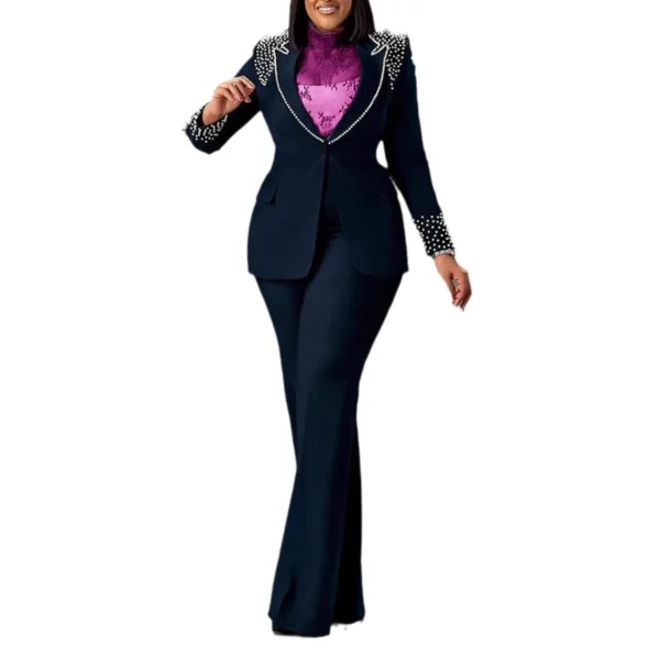 2 Pieces Women's Sets Autumn Winter Long Sleeve Pearl Blazers Suit Tops And Pants Suits Two Piece Set Tracksuit Outfit 2025 - Image 8