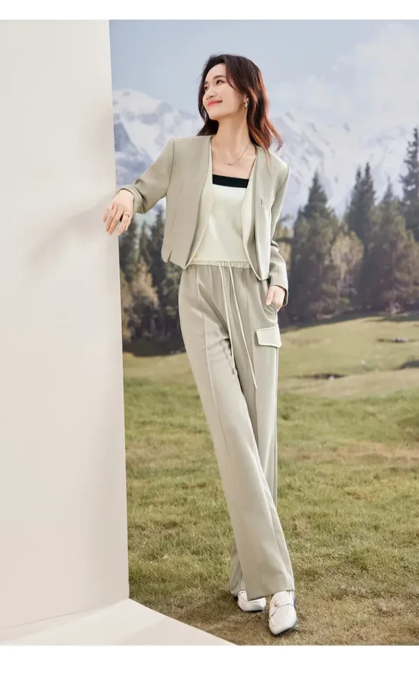 SENTUBILA Women's Pants Suits 2025 Spring Autumn Patchwork V Neck Blazer Straight Full-length Pants 2 Piece Sets 133Z52416