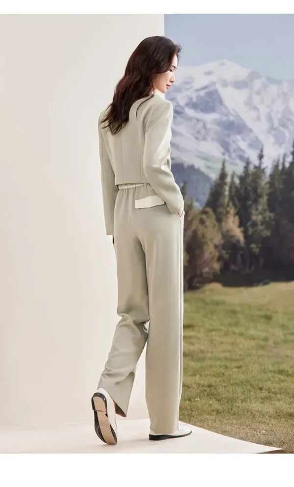 SENTUBILA Women's Pants Suits 2025 Spring Autumn Patchwork V Neck Blazer Straight Full-length Pants 2 Piece Sets 133Z52416 - Image 2