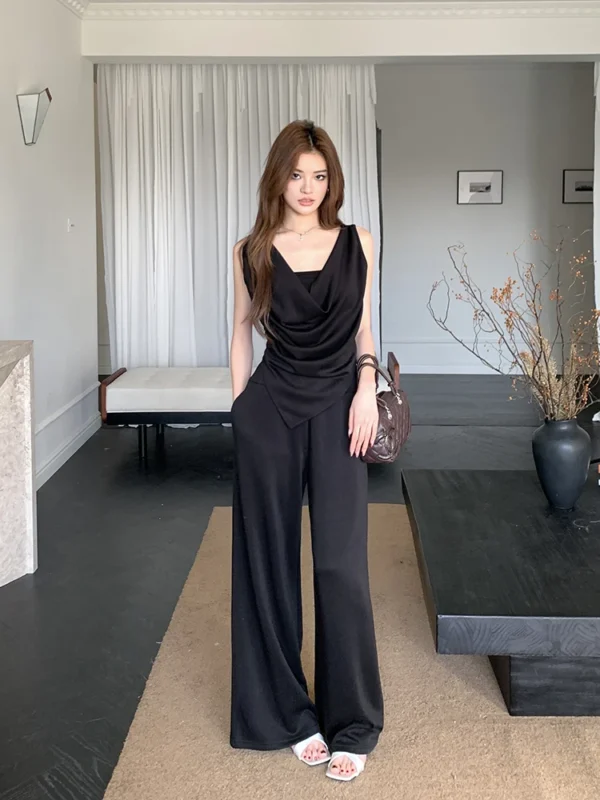 H Han Queen New Chic Summer 2-Piece Suit Women Elegant Sleeveless Top+Simple Pants Korean Casual Set Simple Office Pants Suit - Image 12