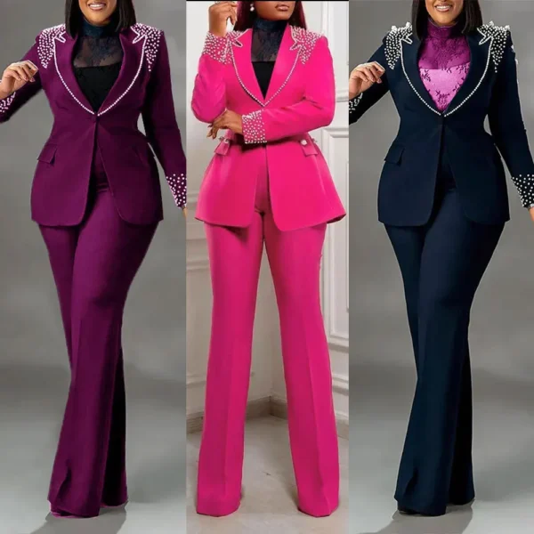 2 Pieces Women's Sets Autumn Winter Long Sleeve Pearl Blazers Suit Tops And Pants Suits Two Piece Set Tracksuit Outfit 2025 - Image 14
