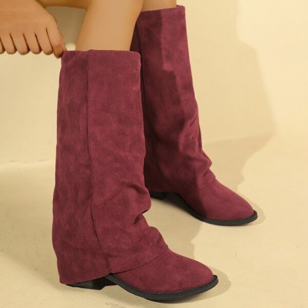 Women's Boots Suede European And American Fashion Outerwear Pointed Toe Chunky Heel Pants Retro Fashion Boots - Image 9