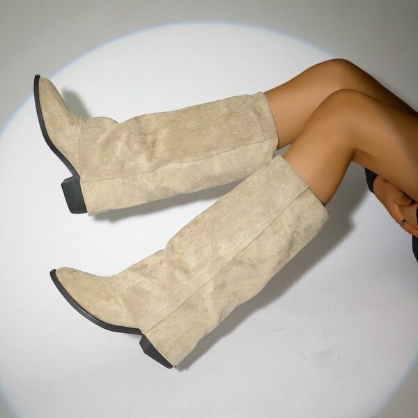 Women's Boots Suede European And American Fashion Outerwear Pointed Toe Chunky Heel Pants Retro Fashion Boots - Image 4